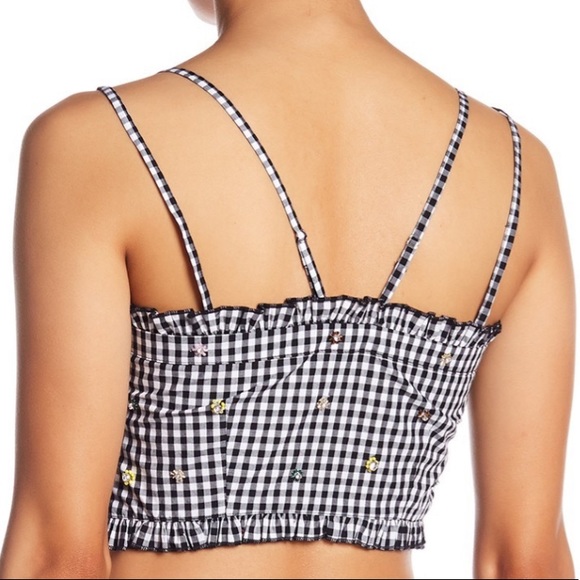 New Romeo & Juliet crop top plaid embellished flower crystals picnic vibes - Picture 2 of 8